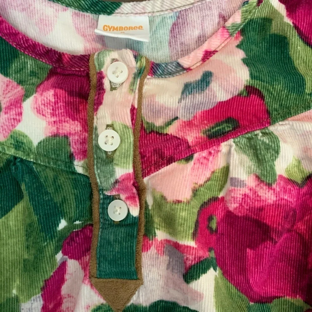 Gymboree Pink & Green Corduroy Floral Short Sleeve Dress